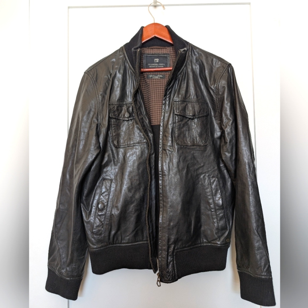 Scotch & Soda Leather Jacket, Black